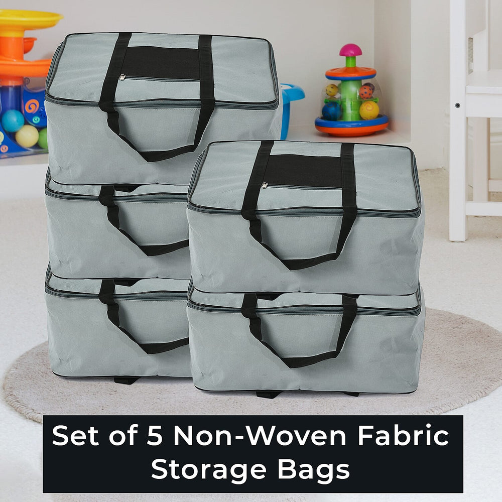 Set of 5 Non-Woven Fabric Storage Bag With Front Pocket - Grey
