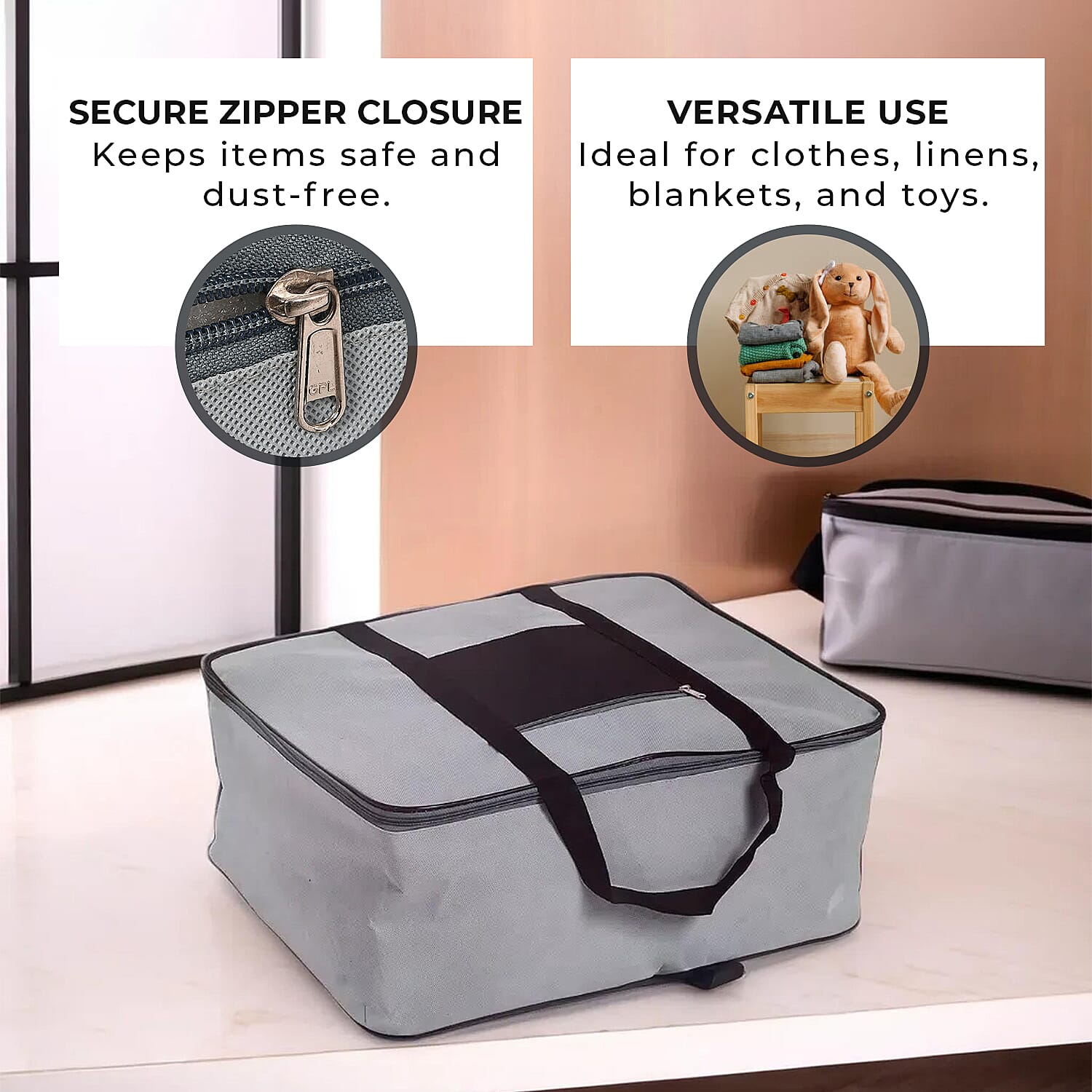 Set of 5 Non-Woven Fabric Storage Bag With Front Pocket - Grey