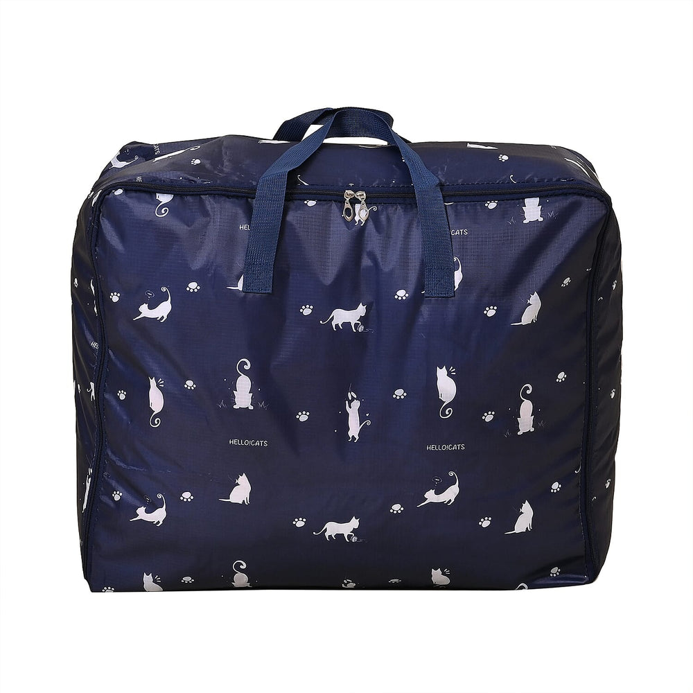 Set of 3 Cat Printed Storage Bags - Blue
