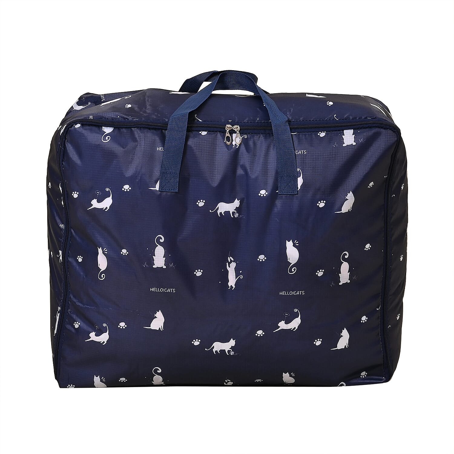 Set of 3 Cat Printed Storage Bags - Blue