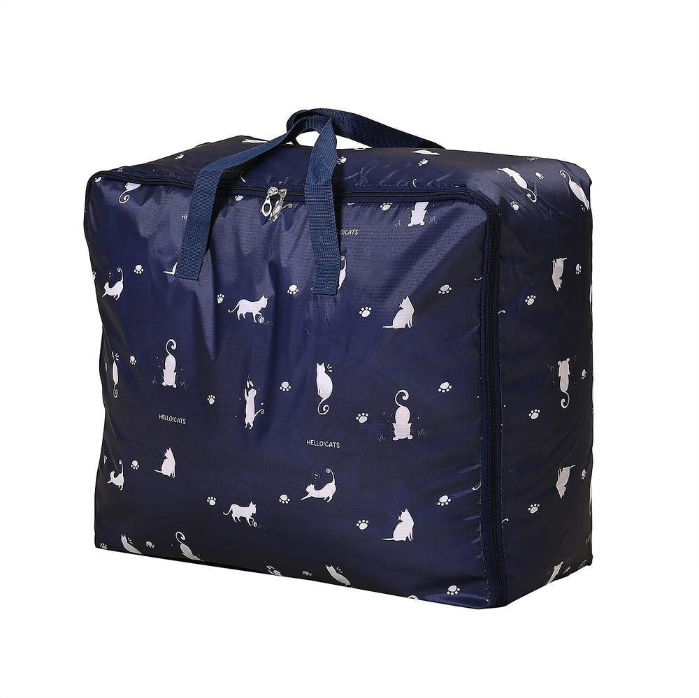 Set of 3 Cat Printed Storage Bags - Blue