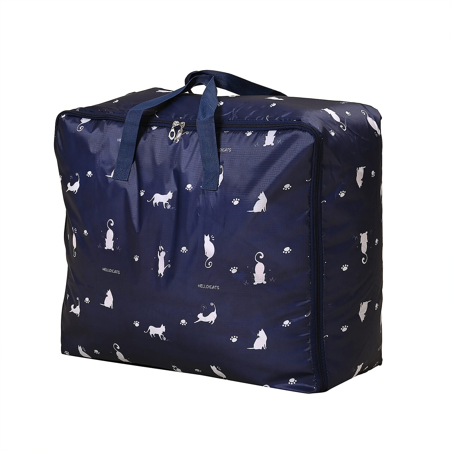 Set of 3 Cat Printed Storage Bags - Blue