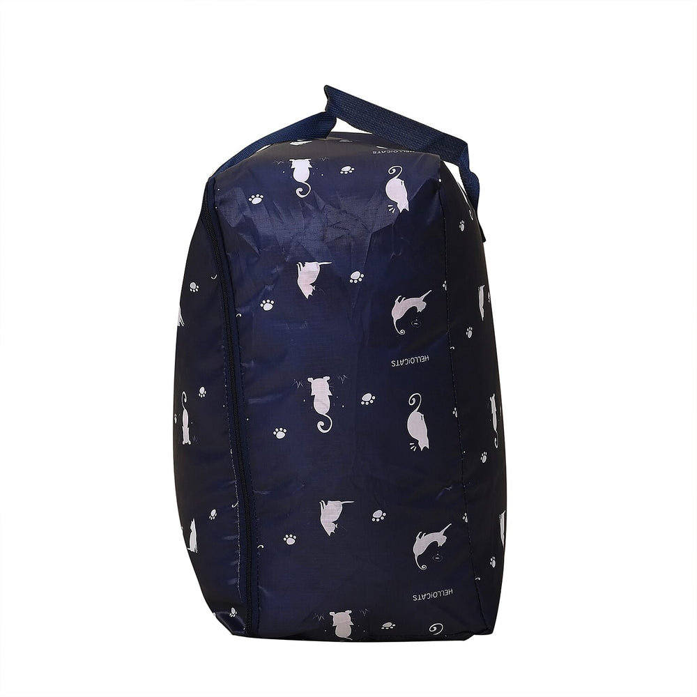 Set of 3 Cat Printed Storage Bags - Blue