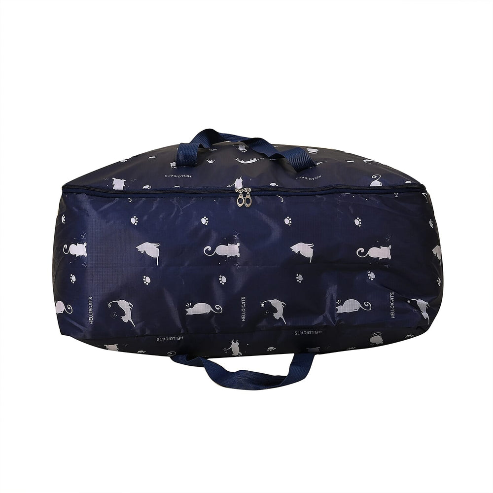 Set of 3 Cat Printed Storage Bags - Blue