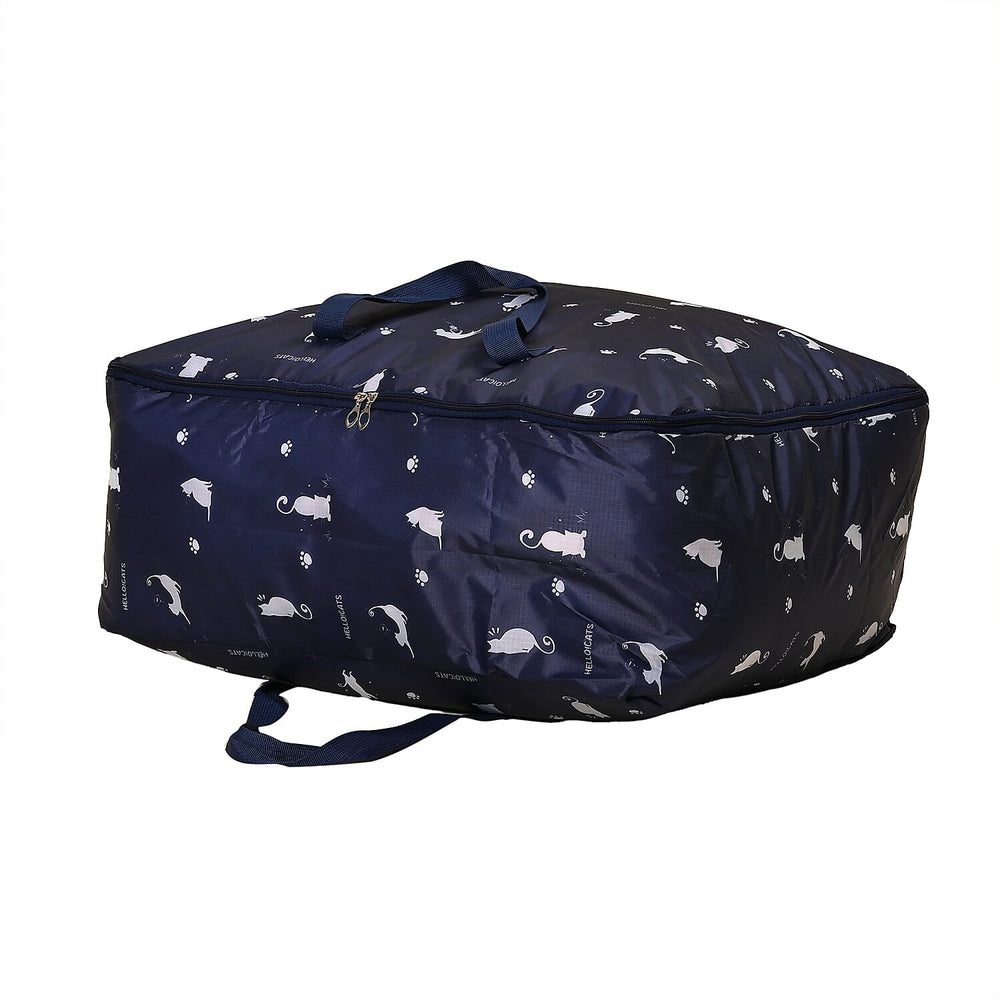 Set of 3 Cat Printed Storage Bags - Blue