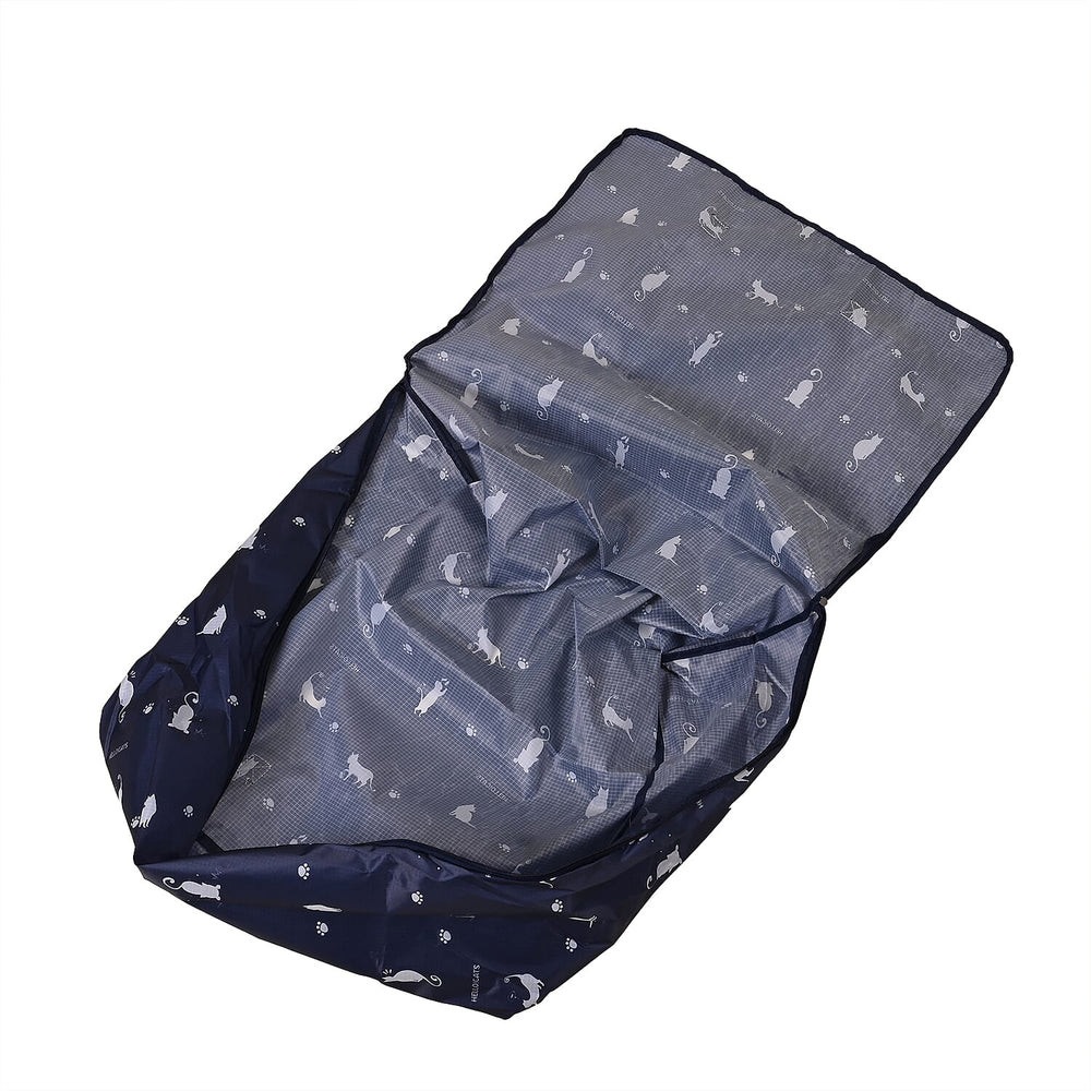 Set of 3 Cat Printed Storage Bags - Blue