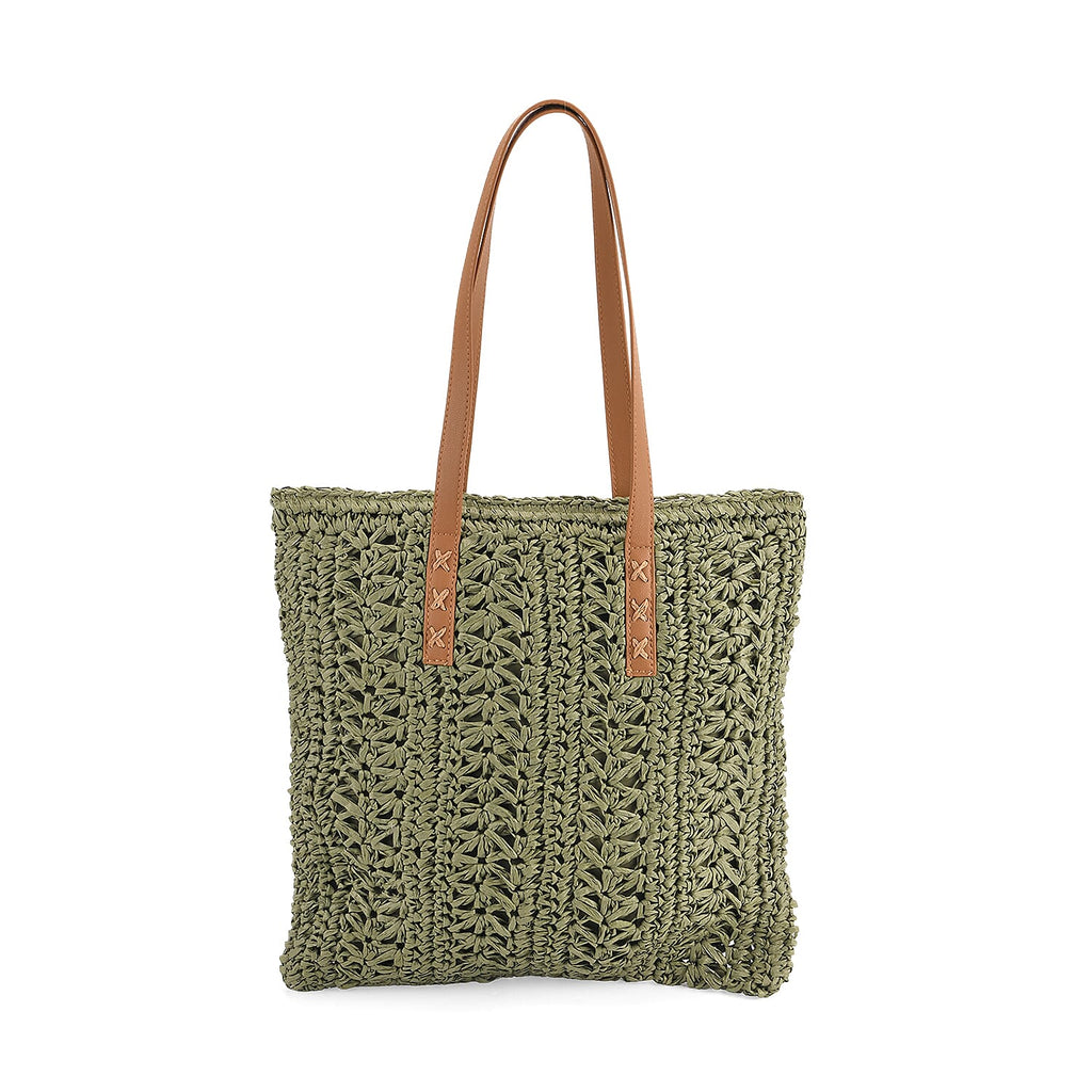 BLACK FRIDAY DEAL ONLY-Bohemian Crochet Tote Bag with Shoulder Straps - Green