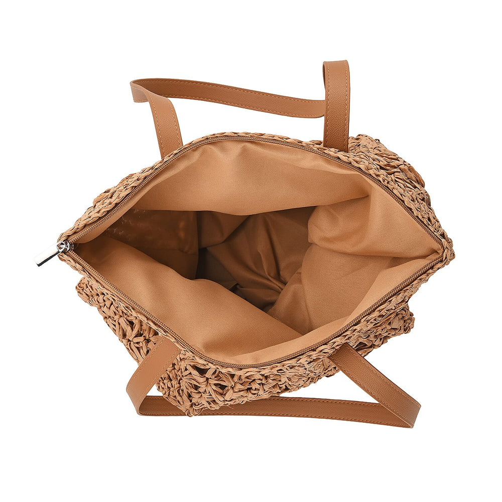 Bohemian Crochet Tote Bag with Shoulder Straps - Khaki