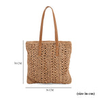 Bohemian Crochet Tote Bag with Shoulder Straps - Khaki