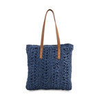 Bohemian Crochet Tote Bag with Shoulder Straps - Navy