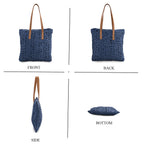Bohemian Crochet Tote Bag with Shoulder Straps - Navy