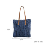 Bohemian Crochet Tote Bag with Shoulder Straps - Navy