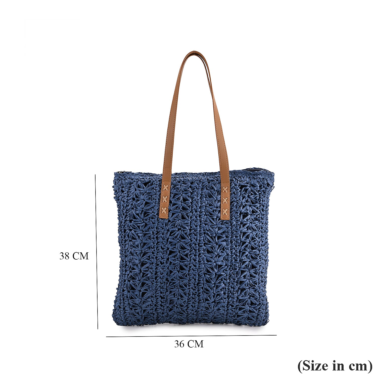 Bohemian Crochet Tote Bag with Shoulder Straps - Navy