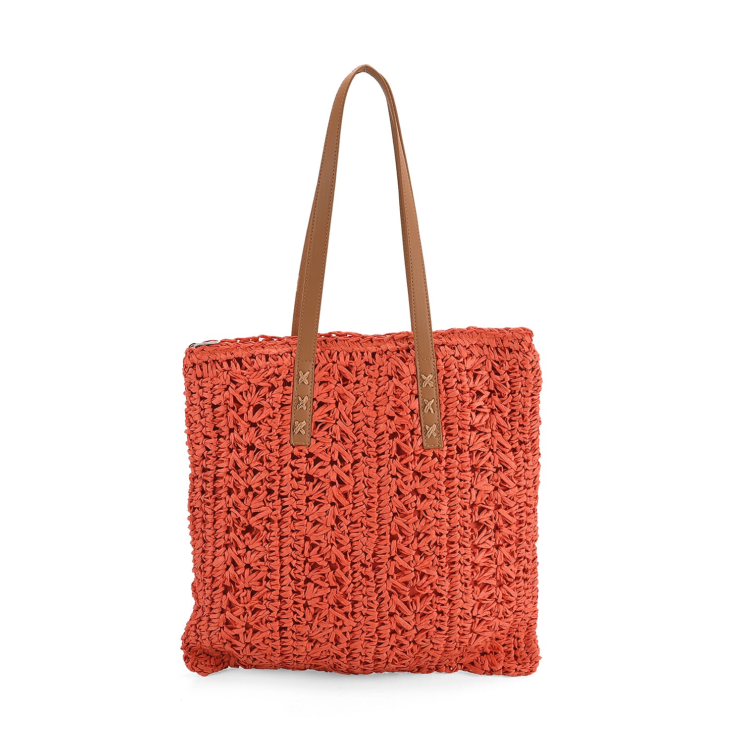 Bohemian Crochet Tote Bag with Shoulder Straps - Orange