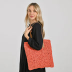 Bohemian Crochet Tote Bag with Shoulder Straps - Orange
