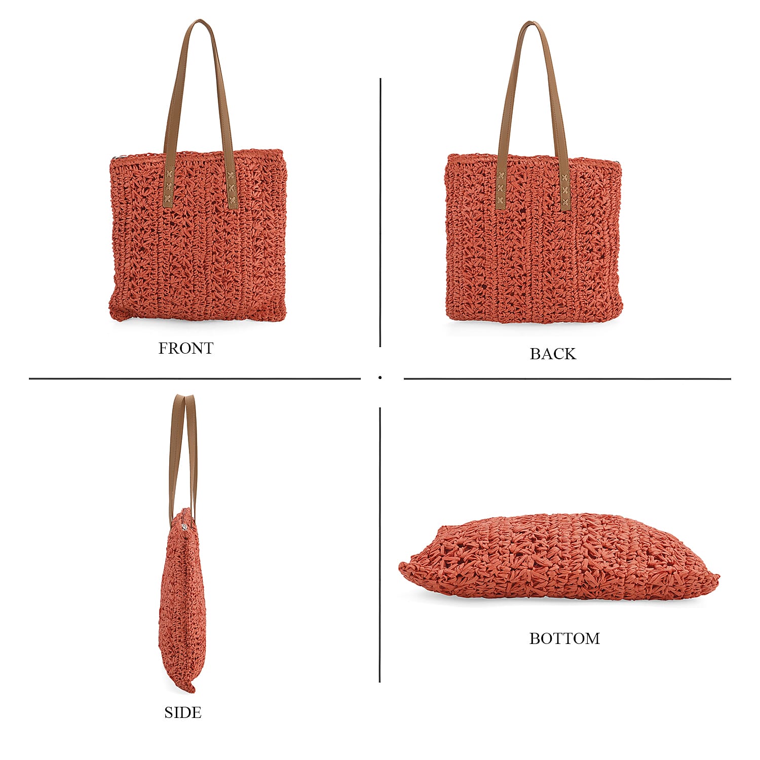 Bohemian Crochet Tote Bag with Shoulder Straps - Orange