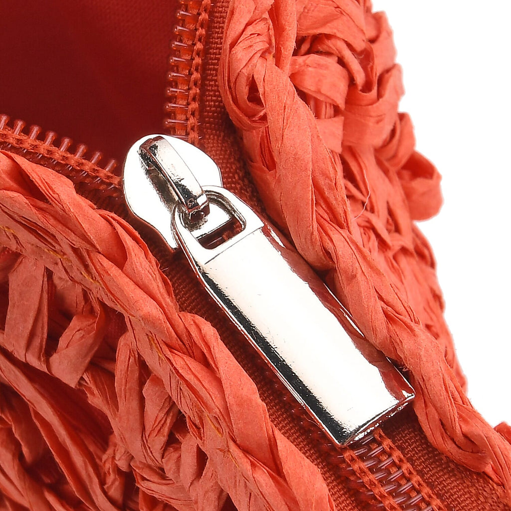 Bohemian Crochet Tote Bag with Shoulder Straps - Orange