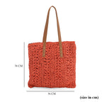 Bohemian Crochet Tote Bag with Shoulder Straps - Orange