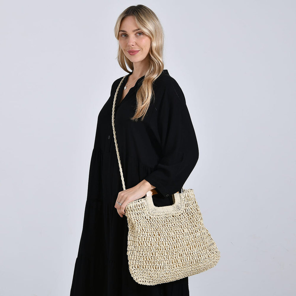 Patterned Tote Bag (Size 44x38x1 cm) - Beige & Beige