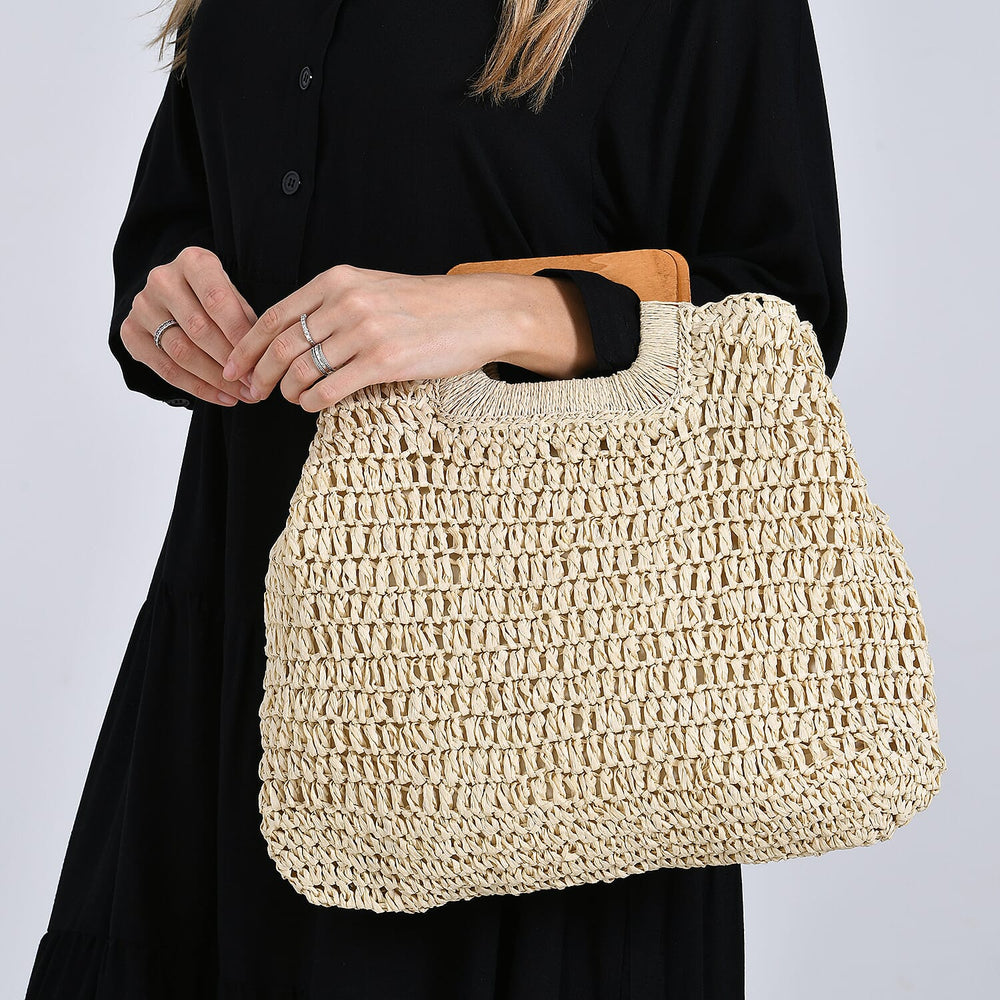 Patterned Tote Bag (Size 44x38x1 cm) - Beige & Beige