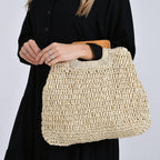 Patterned Tote Bag (Size 44x38x1 cm) - Beige & Beige