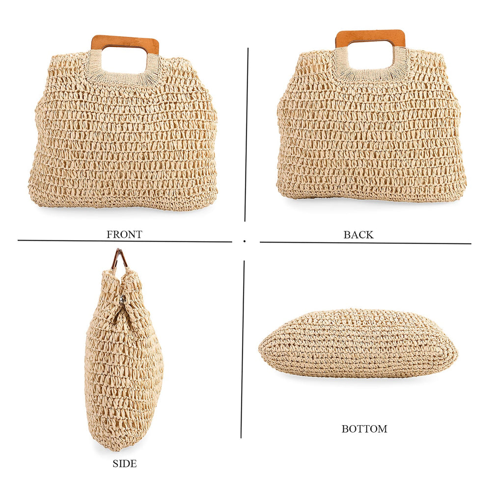 Patterned Tote Bag (Size 44x38x1 cm) - Beige & Beige