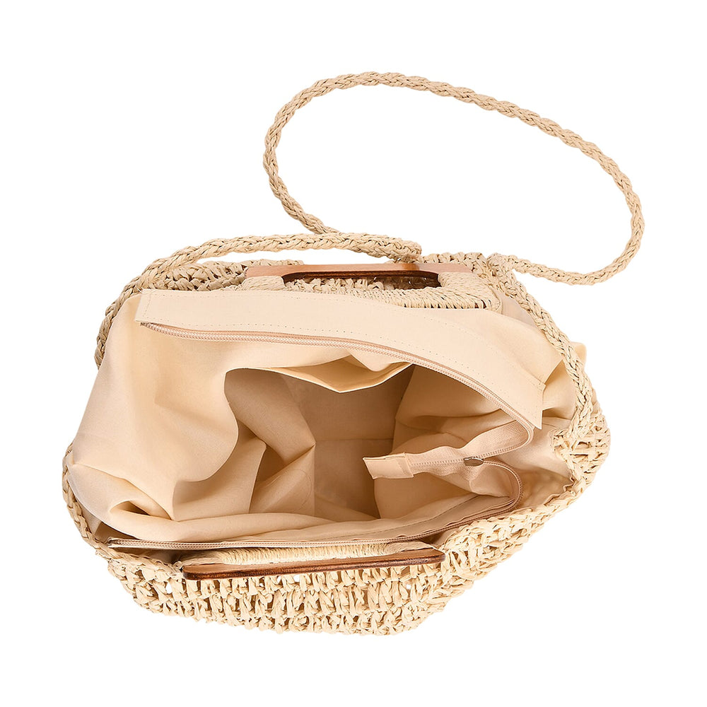 Patterned Tote Bag (Size 44x38x1 cm) - Beige & Beige