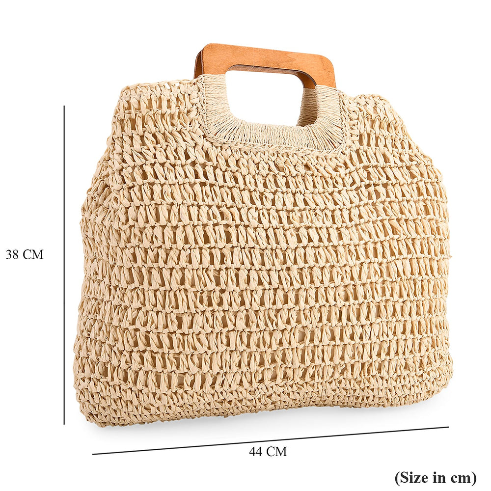 Patterned Tote Bag (Size 44x38x1 cm) - Beige & Beige
