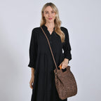 Patterned Tote Bag (Size 44x38x1 cm) - Brown & Beige