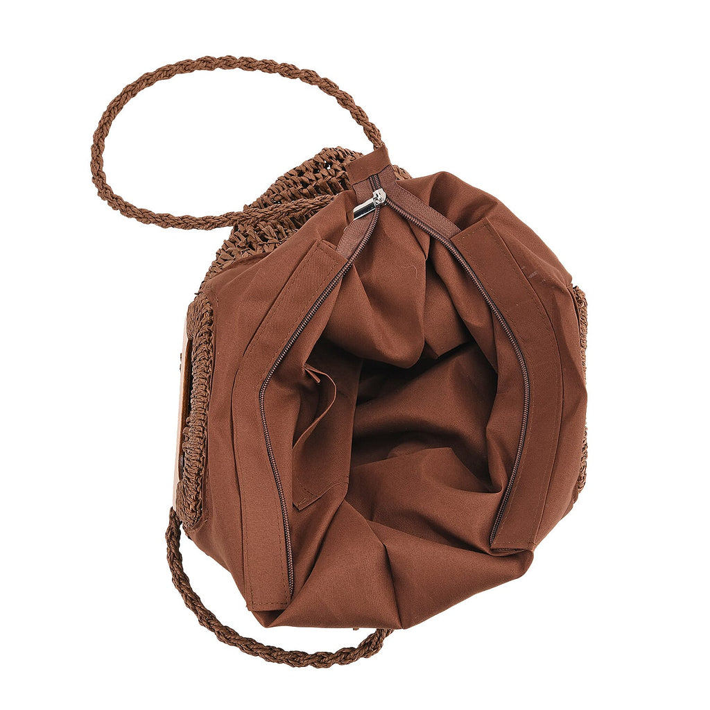 Patterned Tote Bag (Size 44x38x1 cm) - Brown & Beige