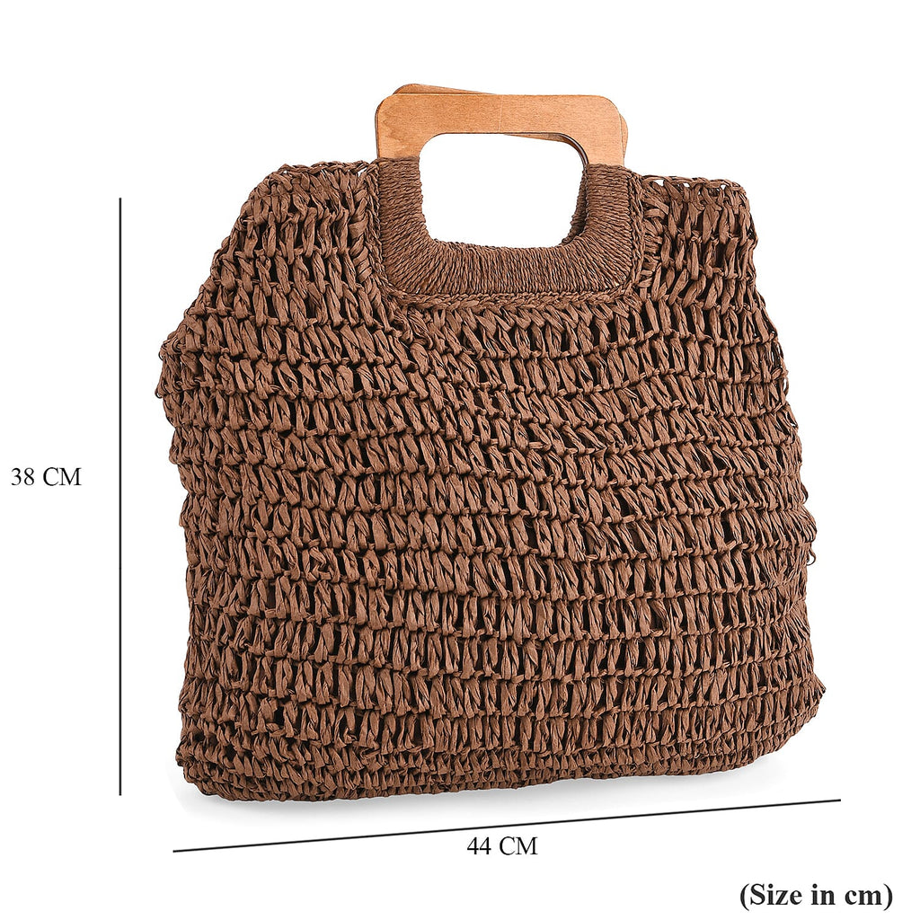 Patterned Tote Bag (Size 44x38x1 cm) - Brown & Beige