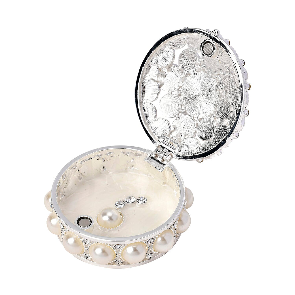 Bowknot Rhinestone Bejewelled Pearl Trinket Box (Size 6x6x3 cm) - White