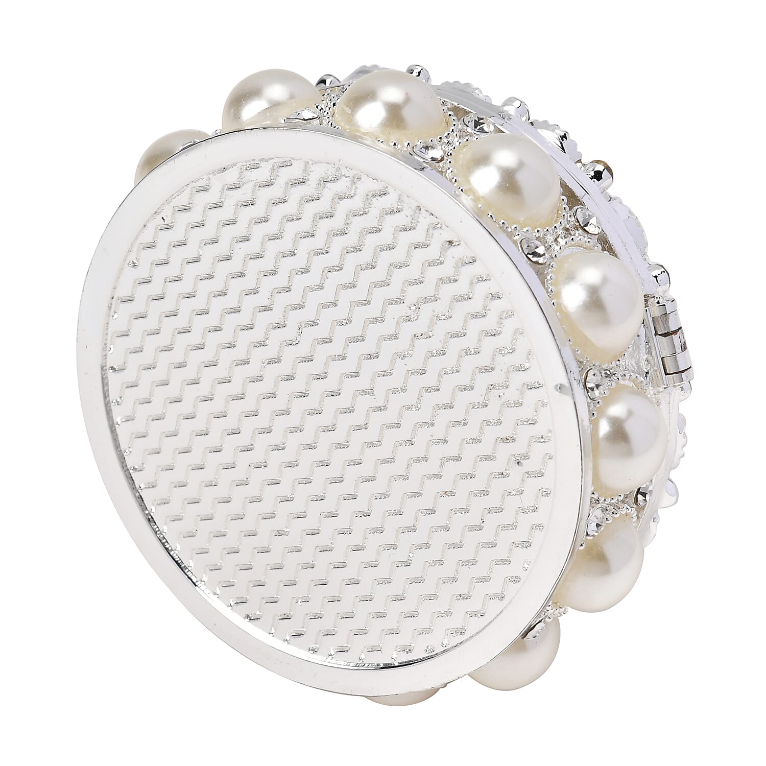 Bowknot Rhinestone Bejewelled Pearl Trinket Box (Size 6x6x3 cm) - White