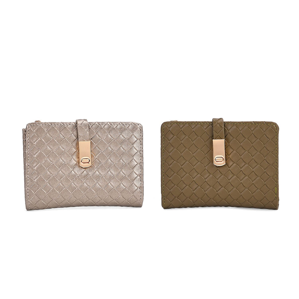 Designer Inspired - Woven Wallets with RFID Protection - Gold - Dark Green