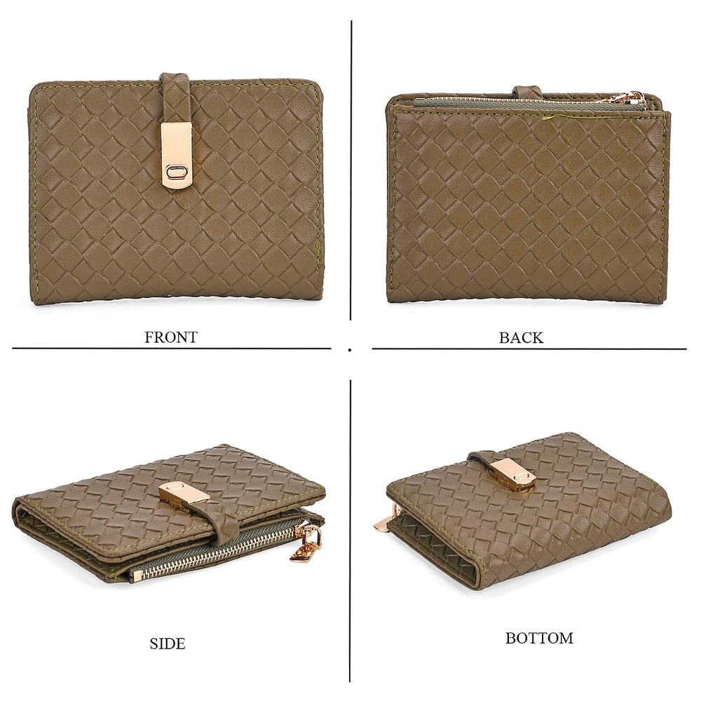Designer Inspired - Woven Wallets with RFID Protection - Gold - Dark Green