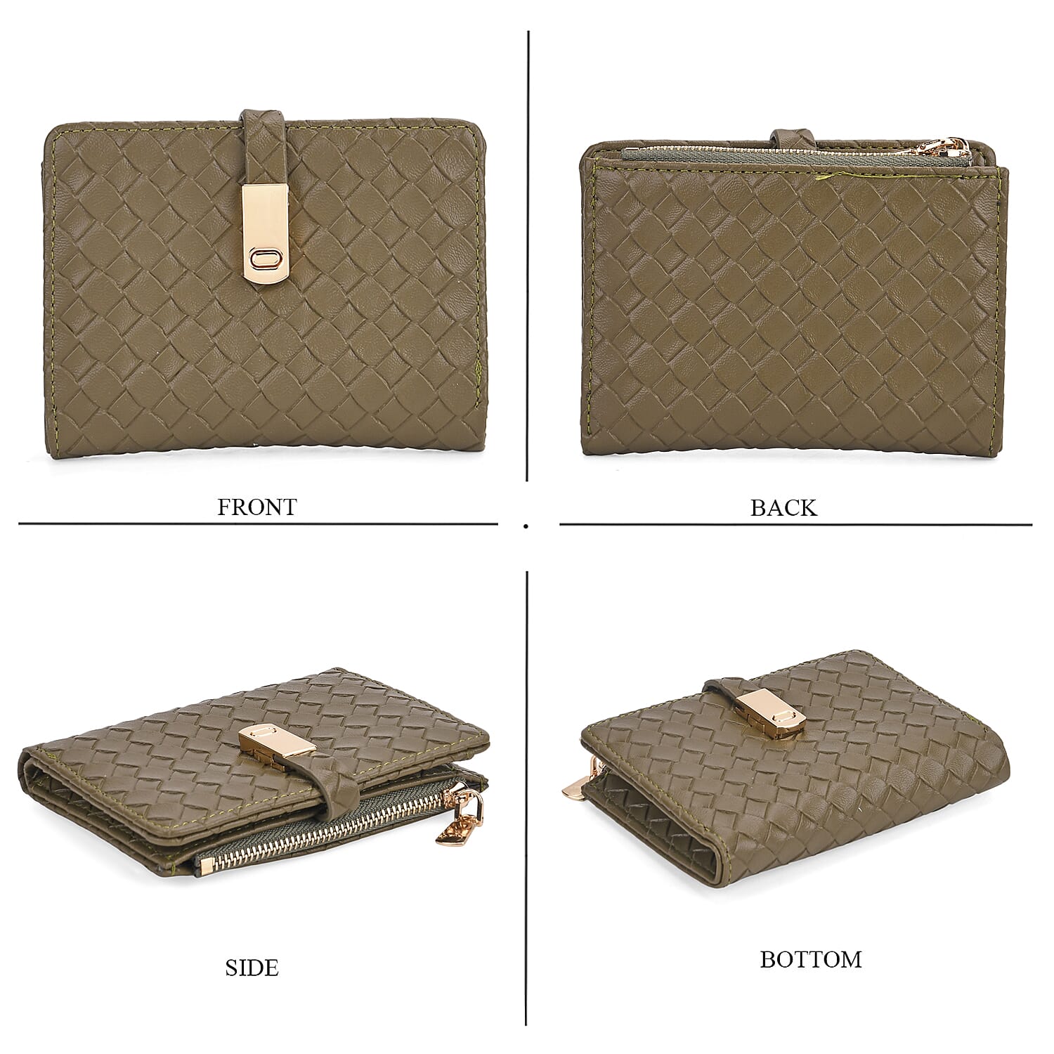 Designer Inspired - Woven Wallets with RFID Protection - Gold - Dark Green