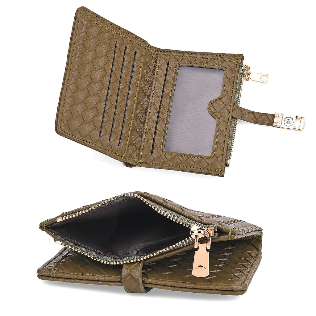 Designer Inspired - Woven Wallets with RFID Protection - Gold - Dark Green