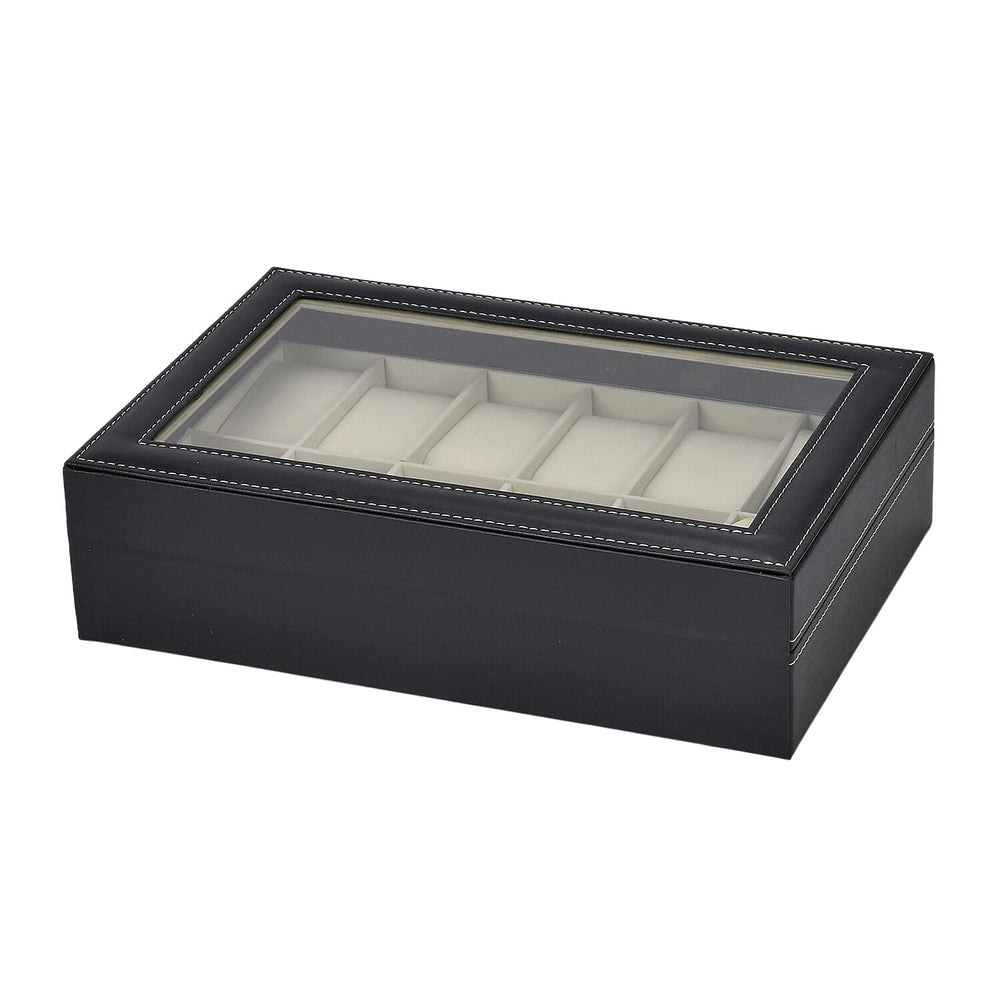 Luxury Watch Display Box with 12 Velvet Watch Cushions With Transparent Window (Size 30x20x8 cm) - Black