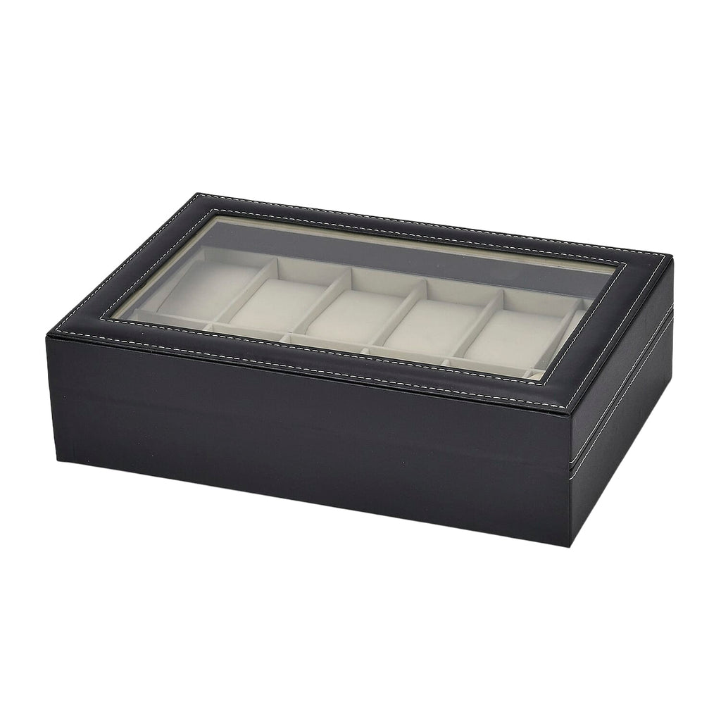 Luxury Watch Display Box with 12 Velvet Watch Cushions With Transparent Window (Size 30x20x8 cm) - Black