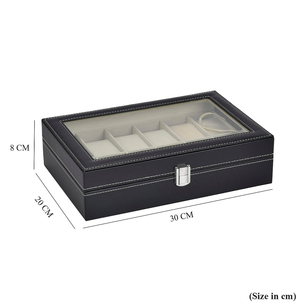 Luxury Watch Display Box with 12 Velvet Watch Cushions With Transparent Window (Size 30x20x8 cm) - Black