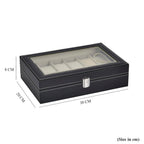 Luxury Watch Display Box with 12 Velvet Watch Cushions With Transparent Window (Size 30x20x8 cm) - Black