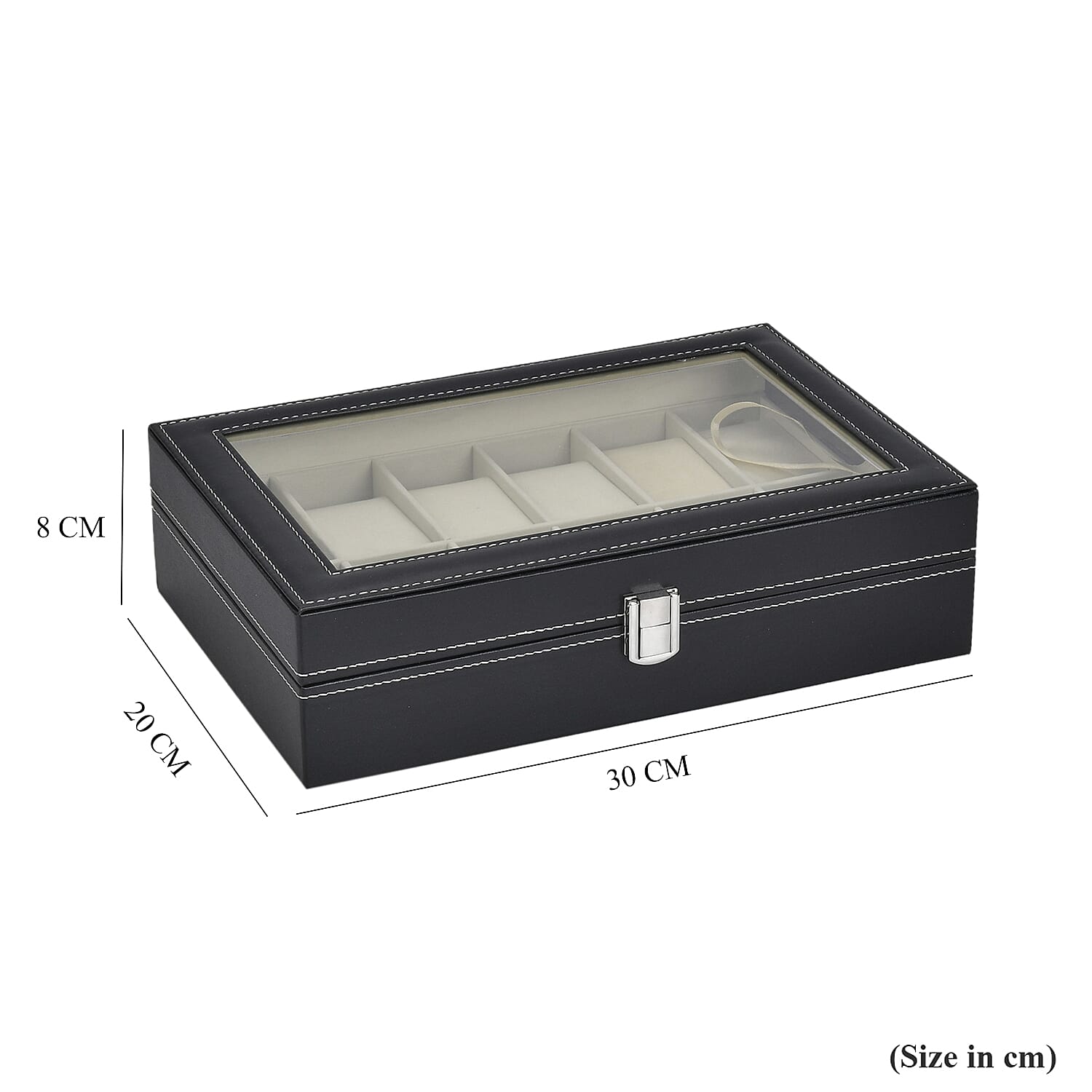 Luxury Watch Display Box with 12 Velvet Watch Cushions With Transparent Window (Size 30x20x8 cm) - Black