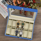 Leatherette 12 Slot Watch Box with Glass Window (Size 30x20x8 cm) - Blue