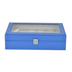 Leatherette 12 Slot Watch Box with Glass Window (Size 30x20x8 cm) - Blue