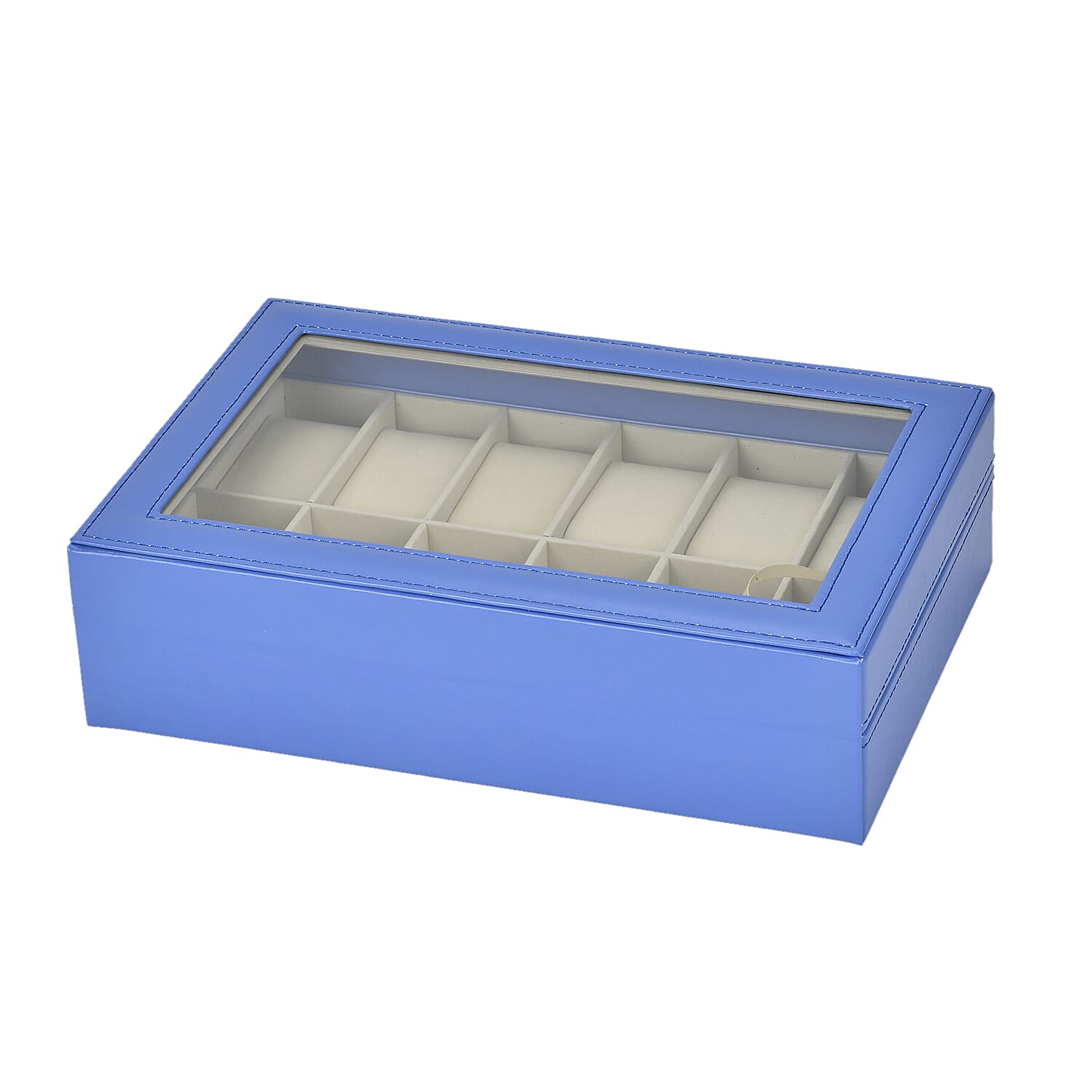 Leatherette 12 Slot Watch Box with Glass Window (Size 30x20x8 cm) - Blue
