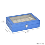 Leatherette 12 Slot Watch Box with Glass Window (Size 30x20x8 cm) - Blue