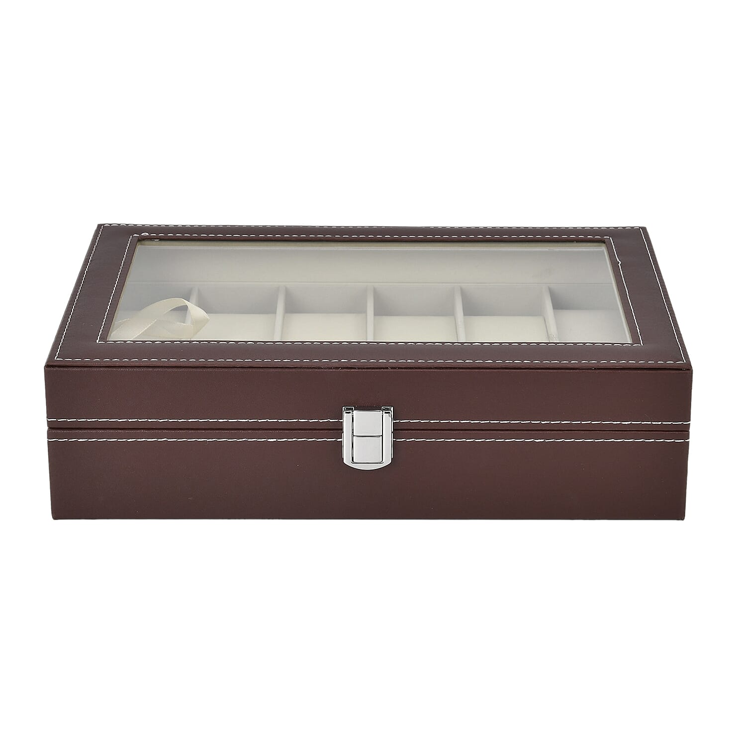Luxury Watch Display Box With 12 Velvet Watch Cushions With Tansparent Window - Brown
