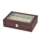 Luxury Watch Display Box With 12 Velvet Watch Cushions With Tansparent Window - Brown