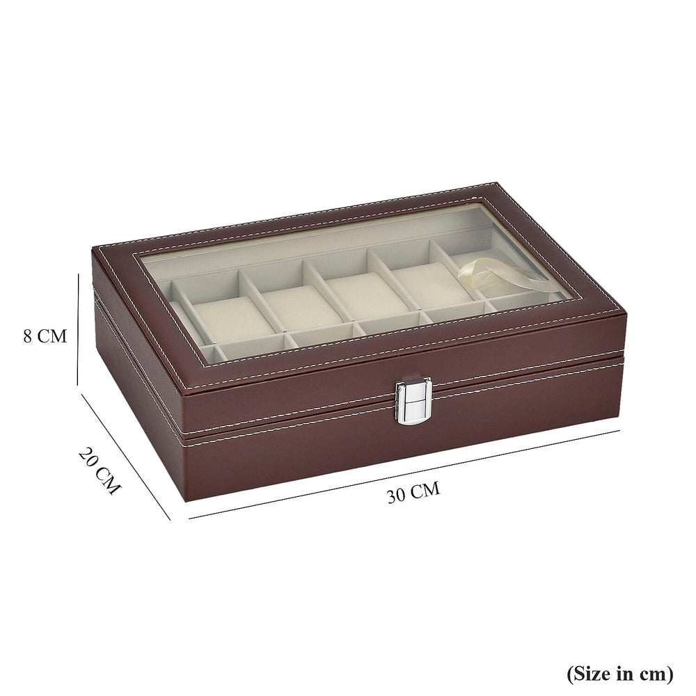Luxury Watch Display Box With 12 Velvet Watch Cushions With Tansparent Window - Brown