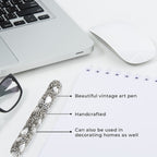 Handcrafted Set of 3 Grey Rhinestone Beaded Pens with Matching Holder Colour - Grey
